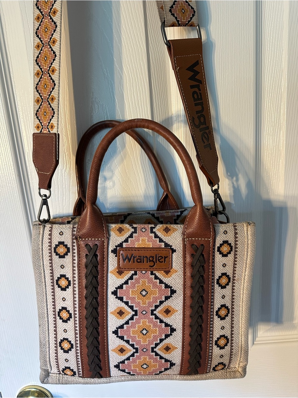 Wrangler Aztec Canvas Crossbody Top Handle WesternPurse Zip Top Detachable Strap